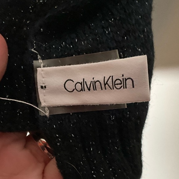 Calvin Klein blue and black sparkly metallic Whimsey Goth flecks acrylic scarf - Picture 2 of 3